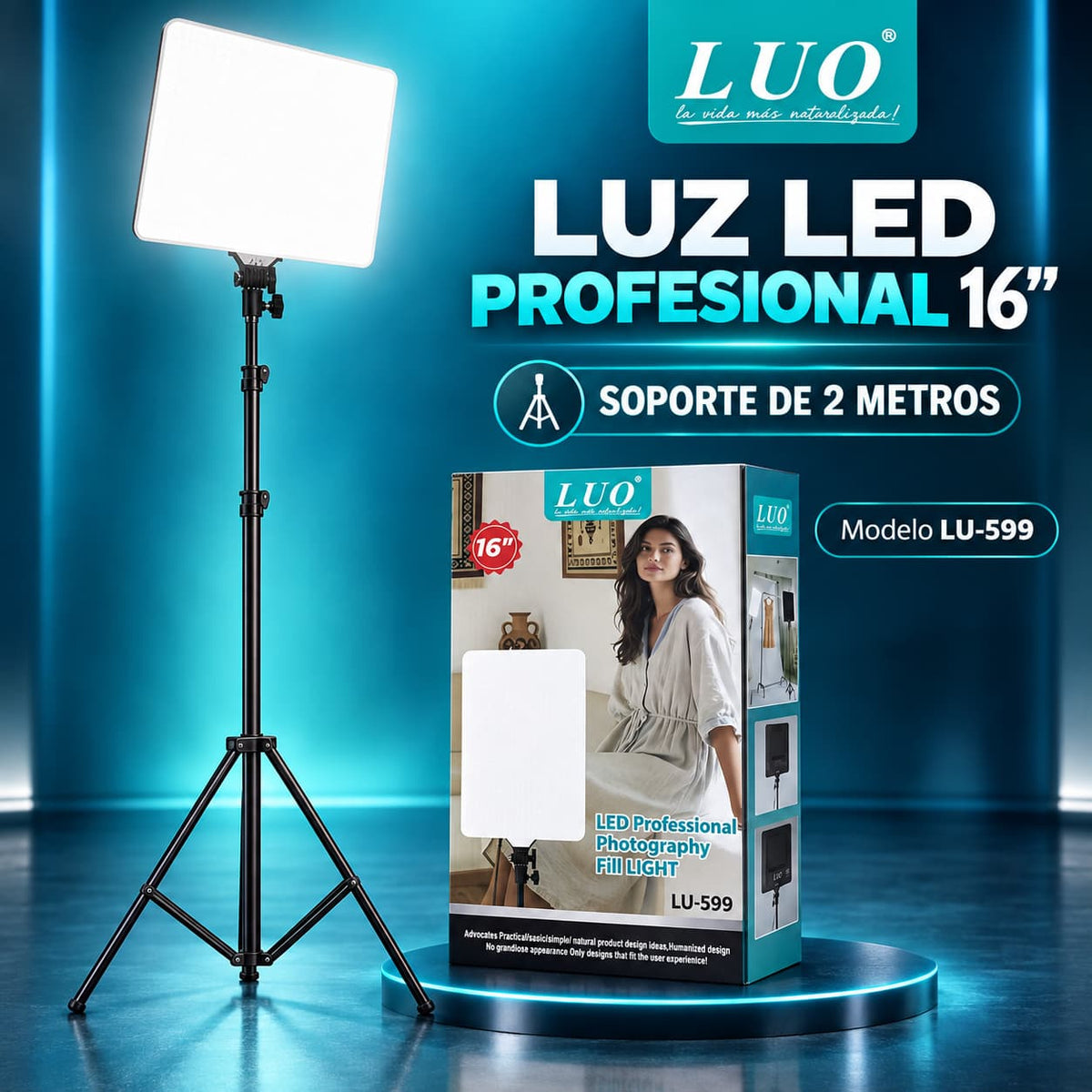 Panel de Luz LED 16" con Trípode de 2 m