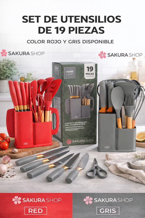 Set de Utensilios de Cocina de Silicona – 19 Piezas