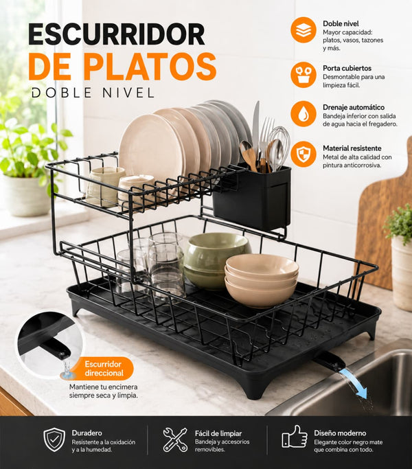 Escurridor de Platos de Dos Niveles